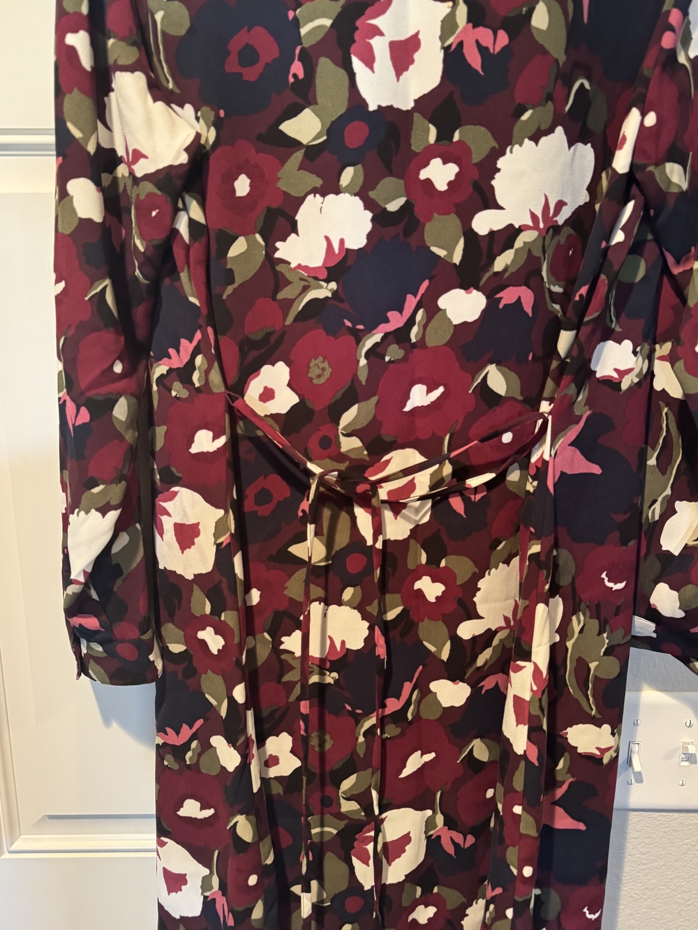 Merona Burgundy Floral Long-Sleeve Midi Dress